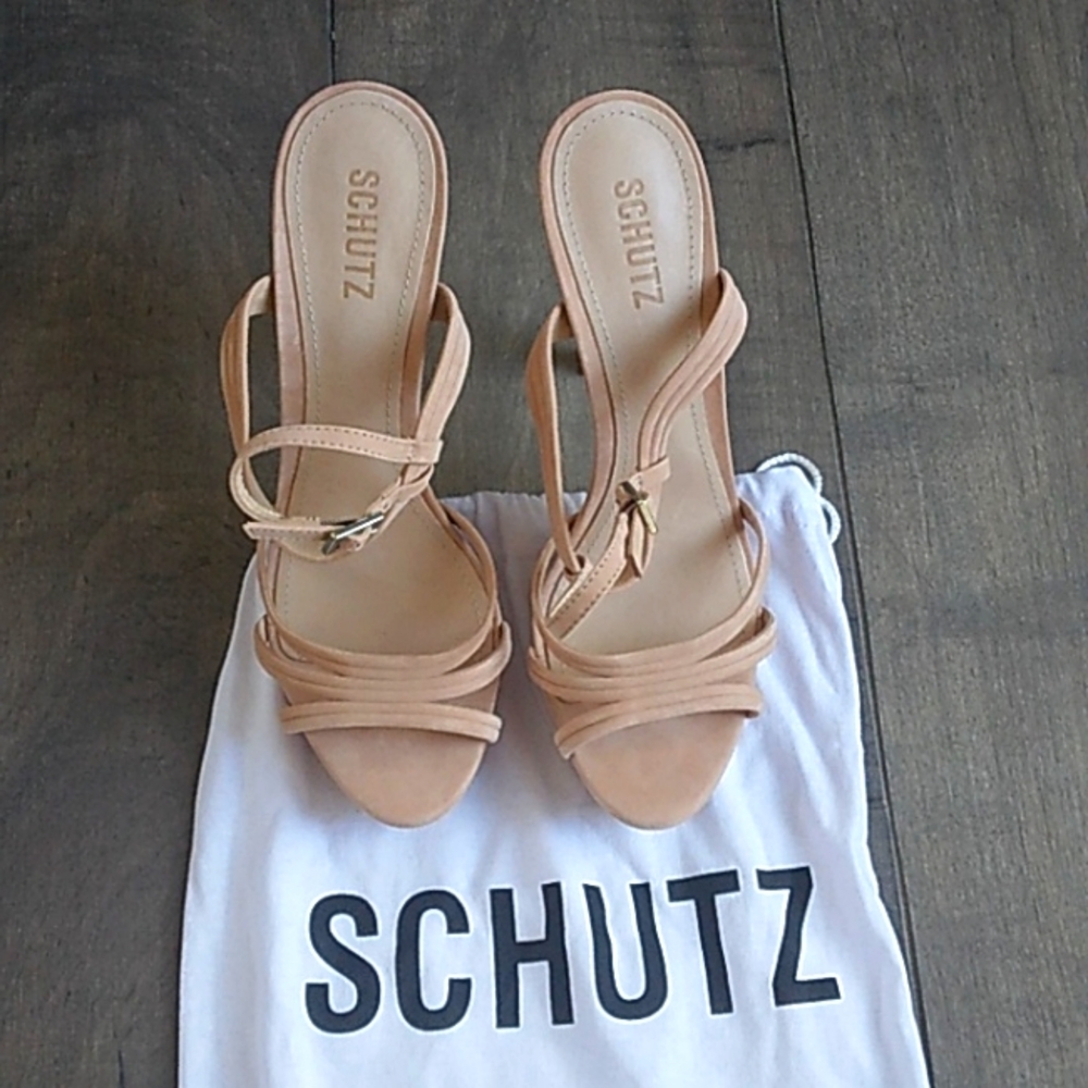 SCHUTZ NOBUCK HONEY STRAPPY HIGH HEELS MADE IN BRAZIL WOMANS 10B